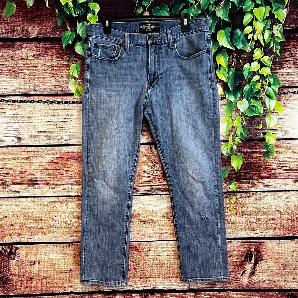Lucky Brand Jeans 410 Athletic Fit Mens 34x30 Blue Denim Straight Leg Distressed